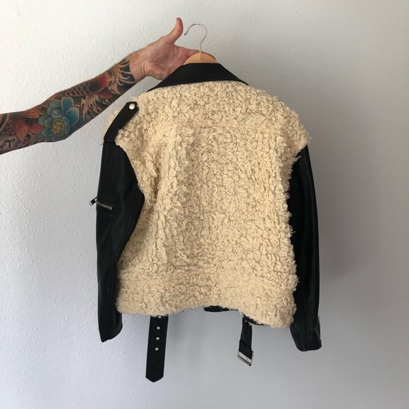 Unif Slacker Leather Sherpa Moto Jacket - Picture 2 of 7